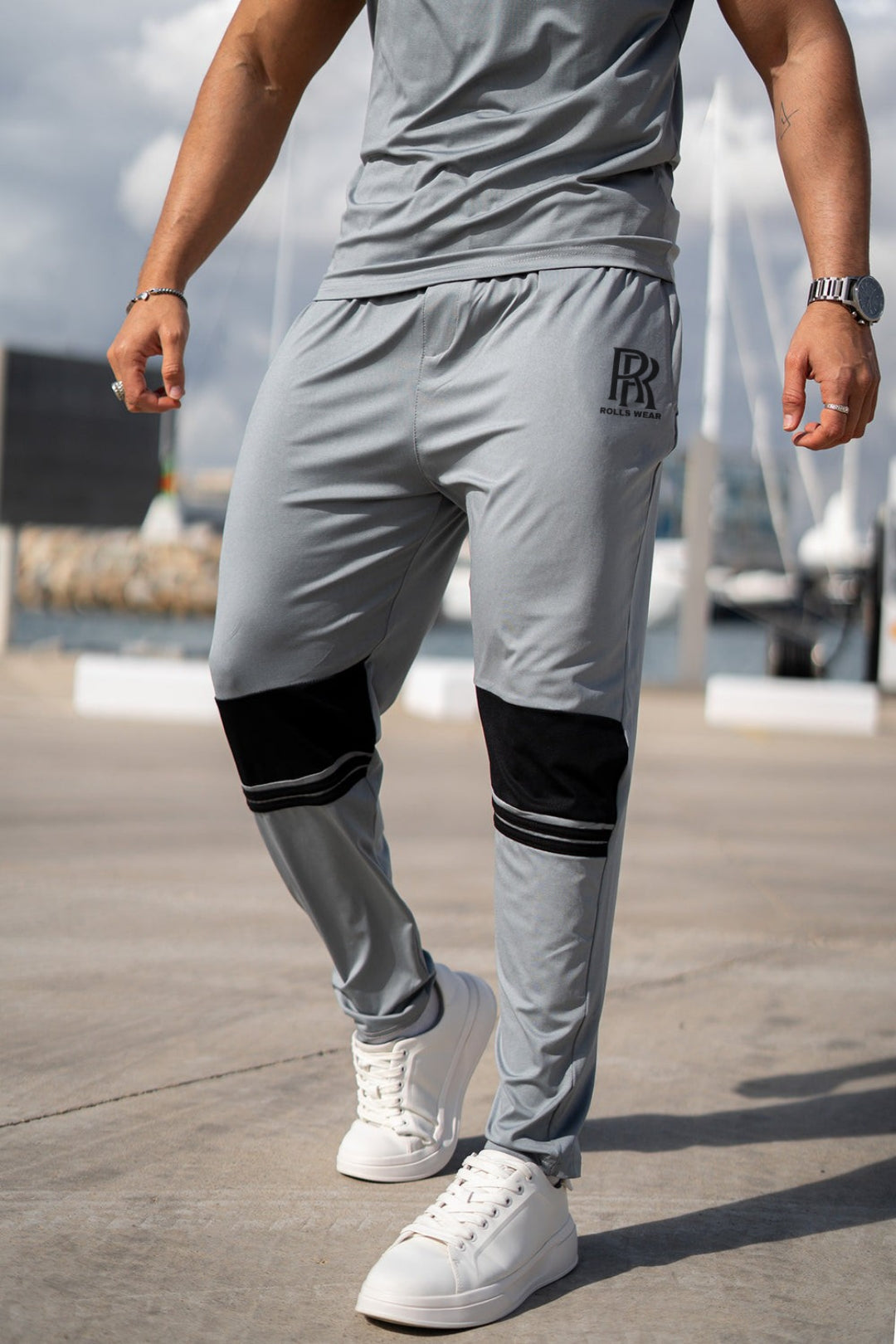 ROLLS Silver Stripes Leather Slogan Tracksuit