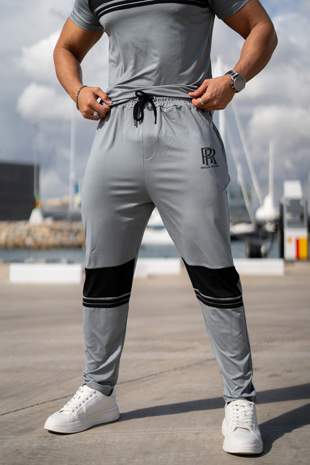 ROLLS Silver Stripes Leather Slogan Tracksuit