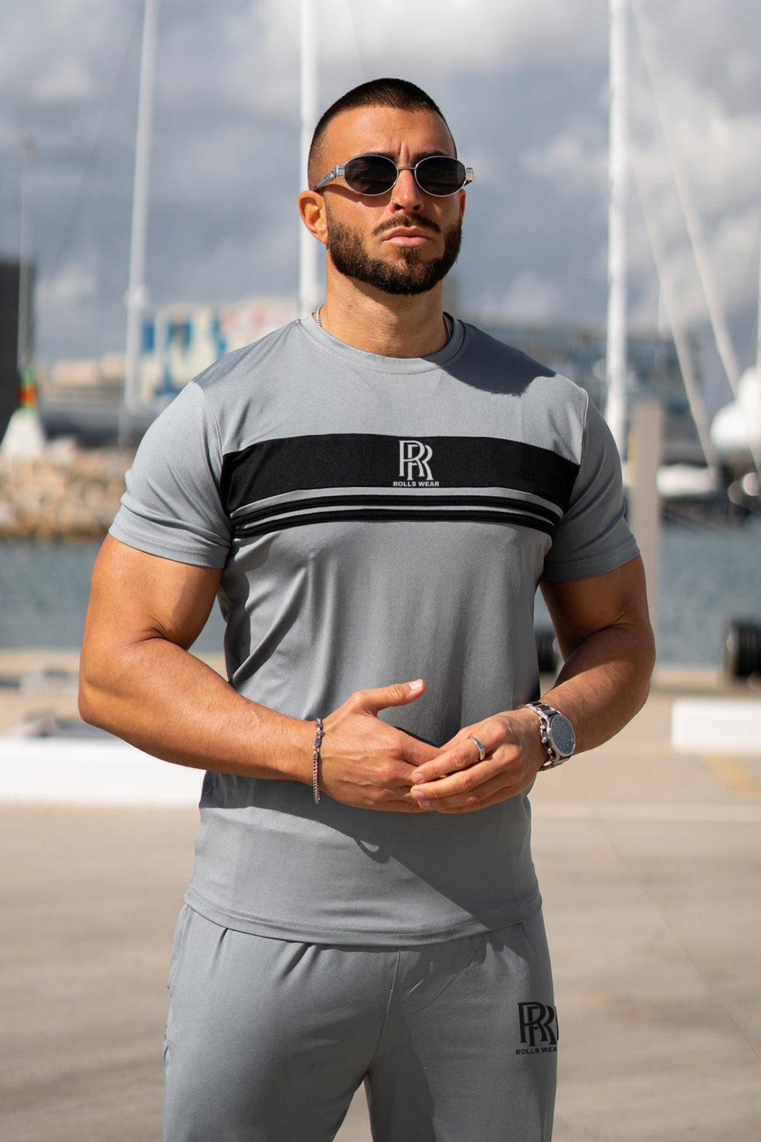 ROLLS Silver Stripes Leather Slogan Tracksuit