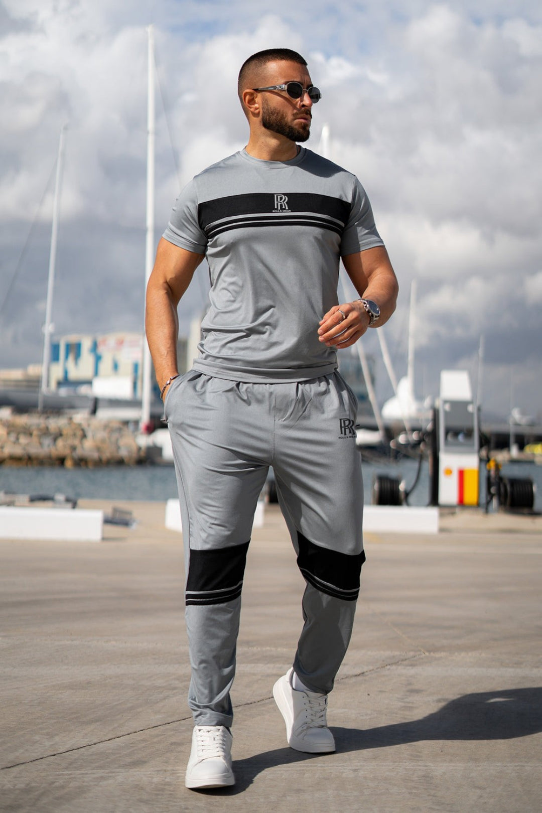 ROLLS Silver Stripes Leather Slogan Tracksuit